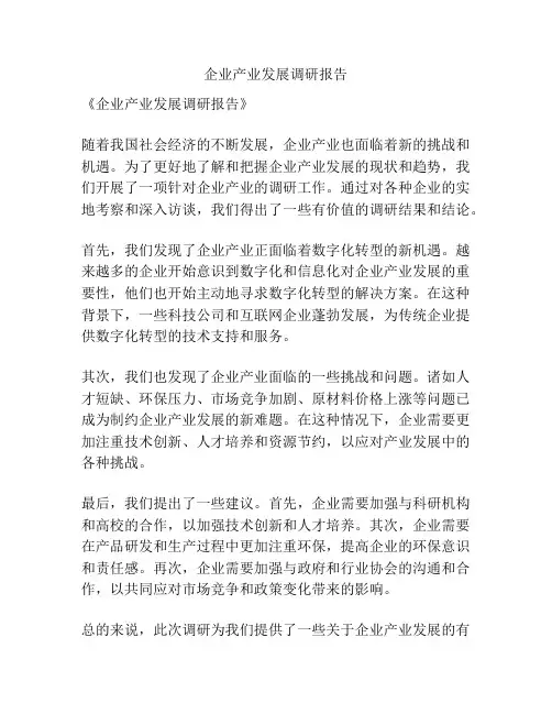 企业产业发展调研报告