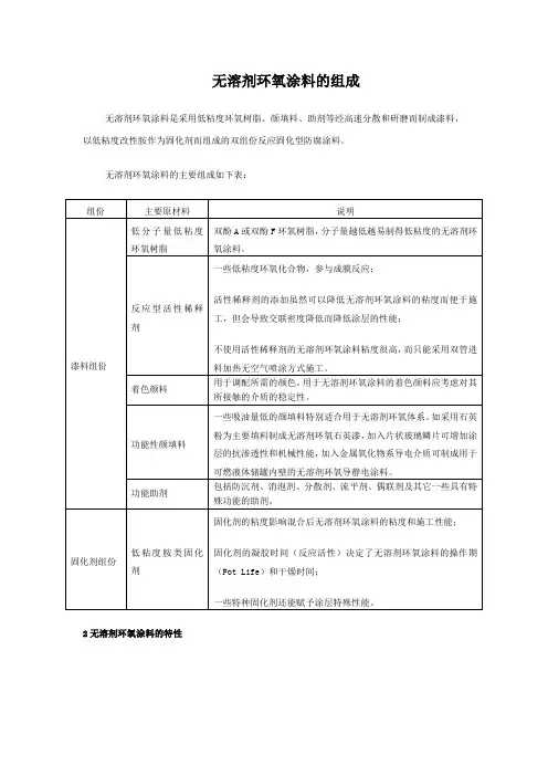 无溶剂环氧涂料的组成