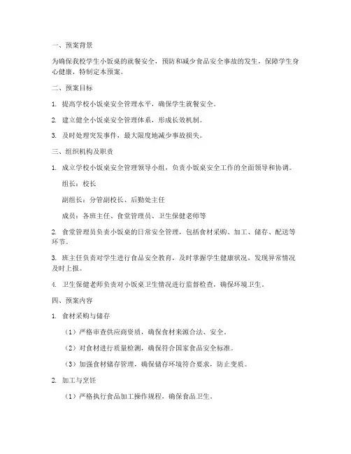 学校小饭桌安全应急预案
