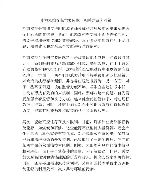 能源双控存在主要问题、相关建议和对策