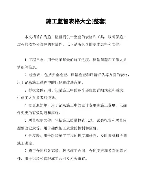 施工监督表格大全(整套)