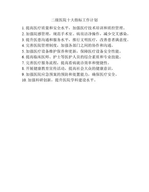 二级医院十大指标工作计划