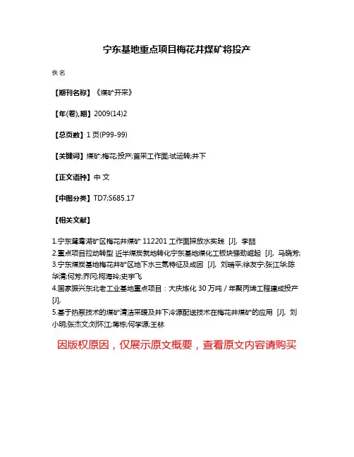 宁东基地重点项目梅花井煤矿将投产