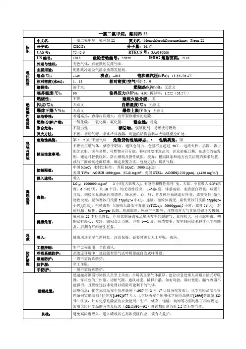 一氯二氟甲烷;氟利昂22化学品安全技术说明书MSDS
