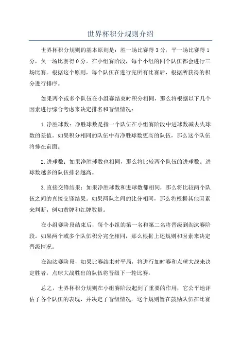 世界杯积分规则介绍