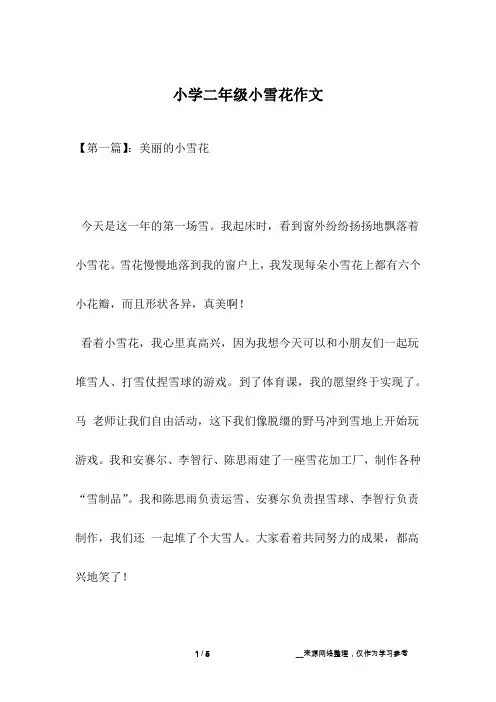 小学二年级小雪花作文