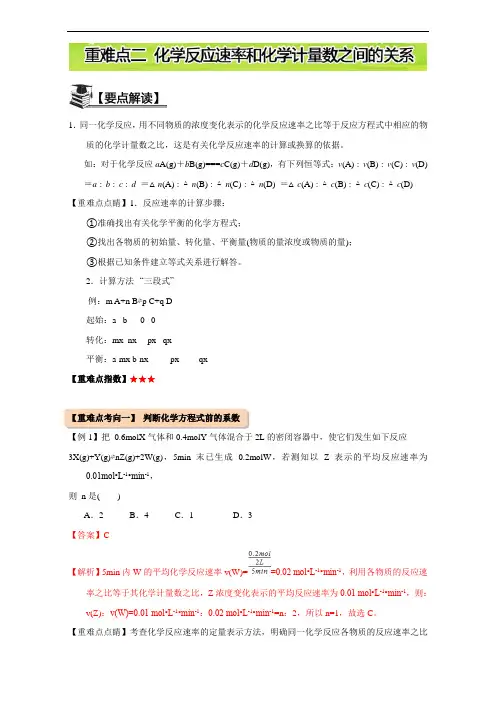 第二章 重难点二 化学反应速率和化学计量数之间的关系