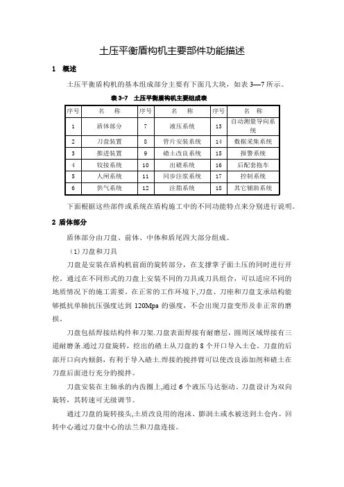 土压平衡盾构机主要部件功能描述