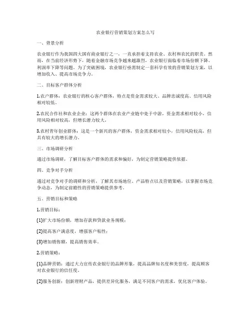 农业银行营销策划方案怎么写