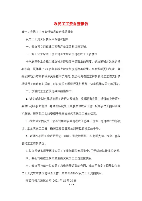 农民工工资自查报告