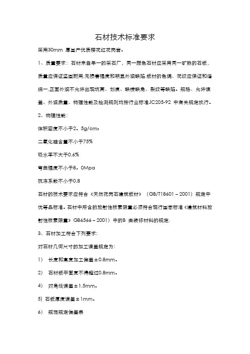 石材技术标准要求