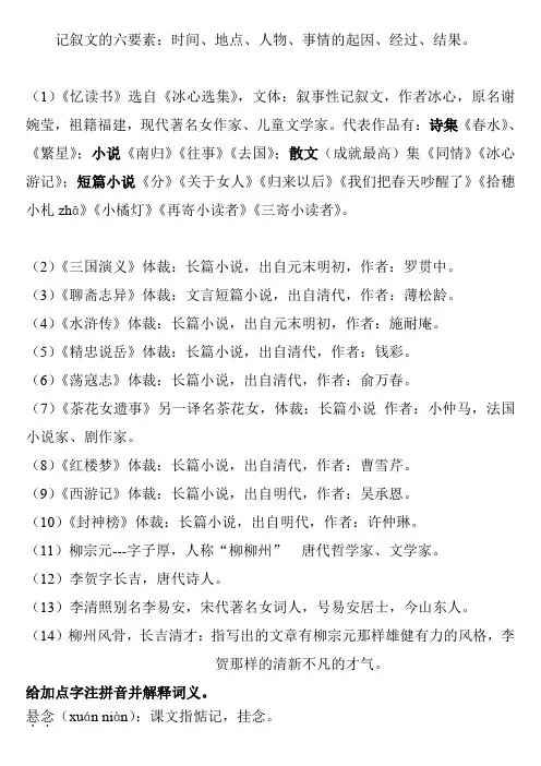 记叙文的六要素时间、地点、人物、事情的起因、经过、结果资料