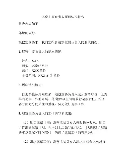 巡察主要负责人履职情况报告