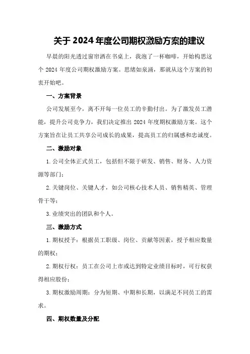 关于2024年度公司期权激励方案的建议