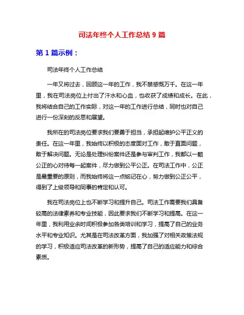 司法年终个人工作总结9篇
