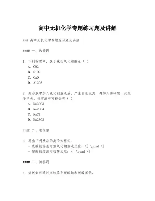 高中无机化学专题练习题及讲解