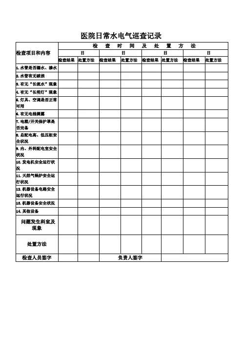 医院日常水电气巡查记录