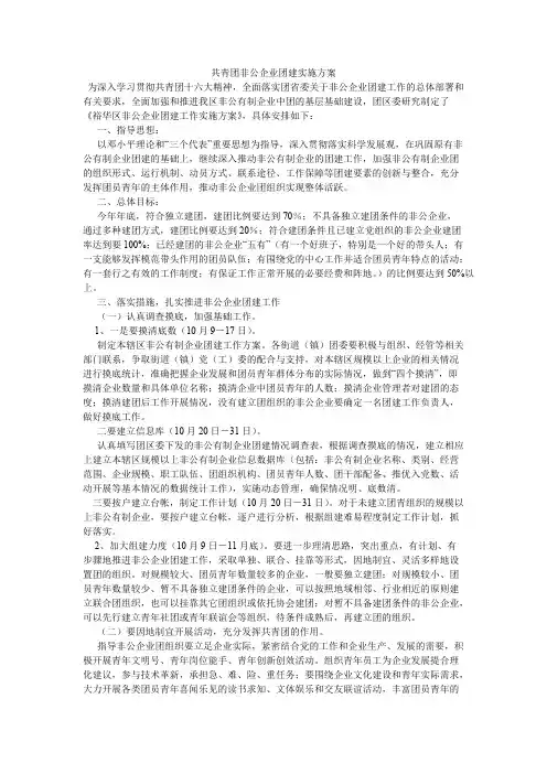 共青团非公企业团建实施方案【精选】