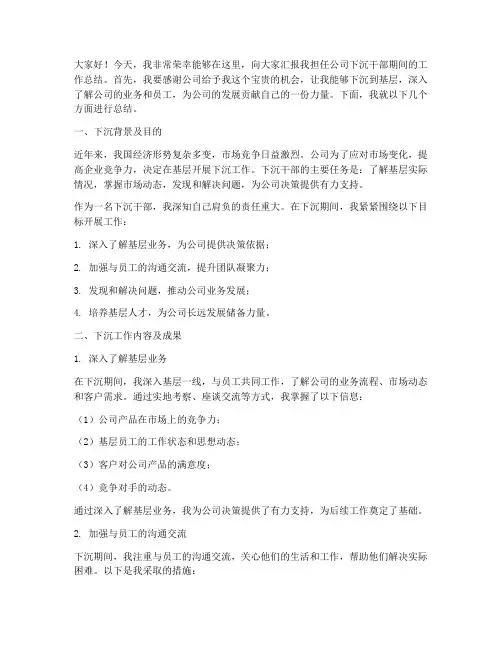 公司下沉干部总结发言稿
