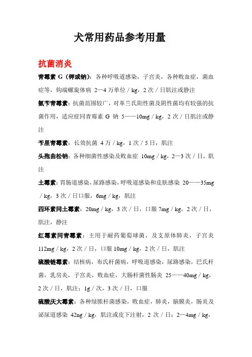 犬常用药品用法 -