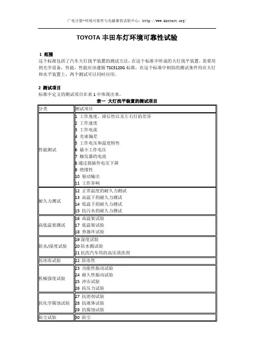 TOYOTA丰田汽车车灯环境可靠性测试TSC3000G