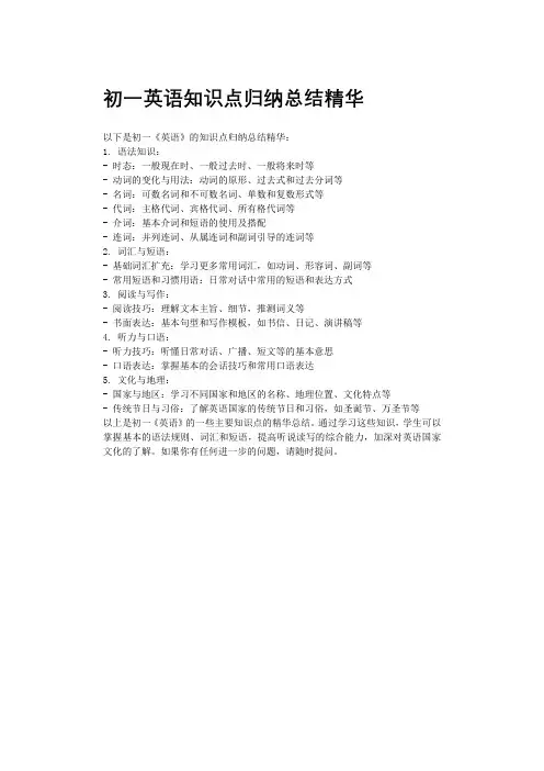 初一英语知识点归纳总结精华