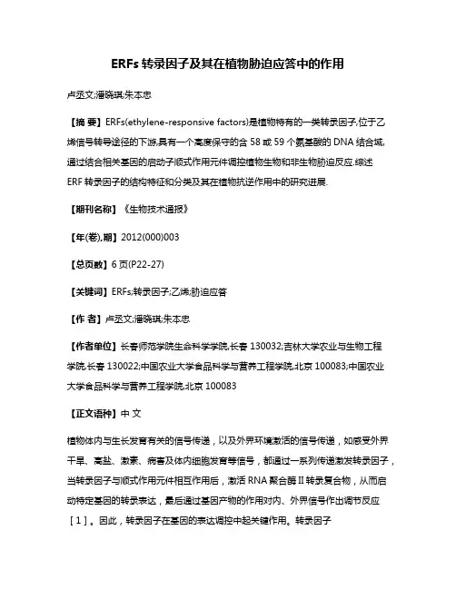 ERFs转录因子及其在植物胁迫应答中的作用