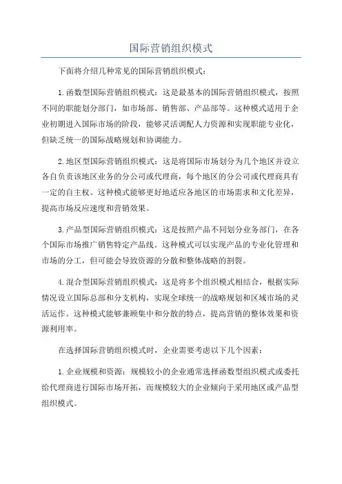 国际营销组织模式