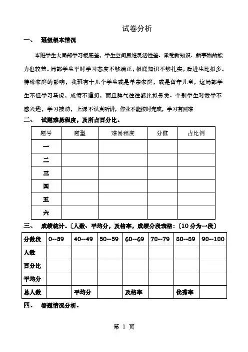 小学语文试卷分析模板