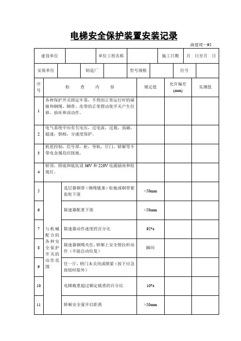 电梯安全保护装置安装记录