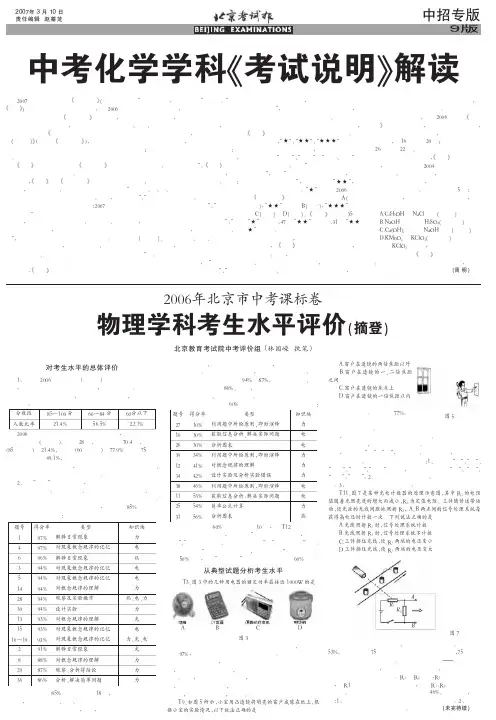 中考化学学科考试说明解读