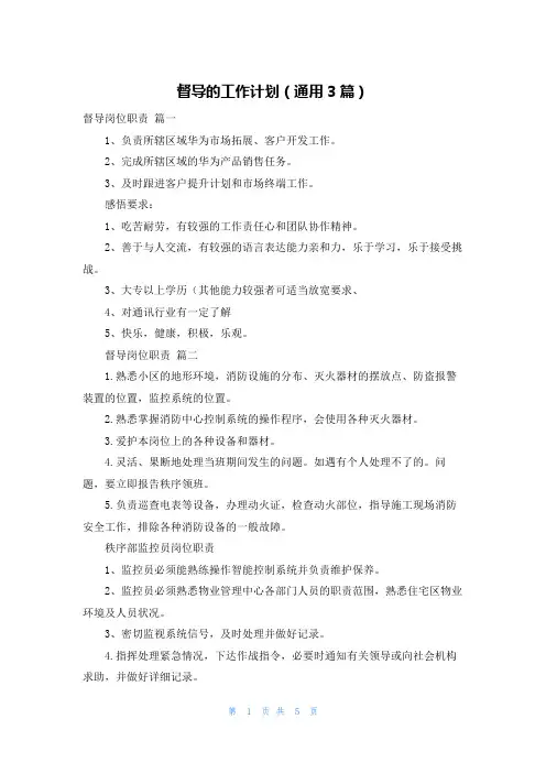 督导的工作计划(通用3篇)