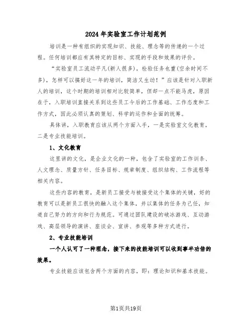 2024年实验室工作计划范例（五篇）