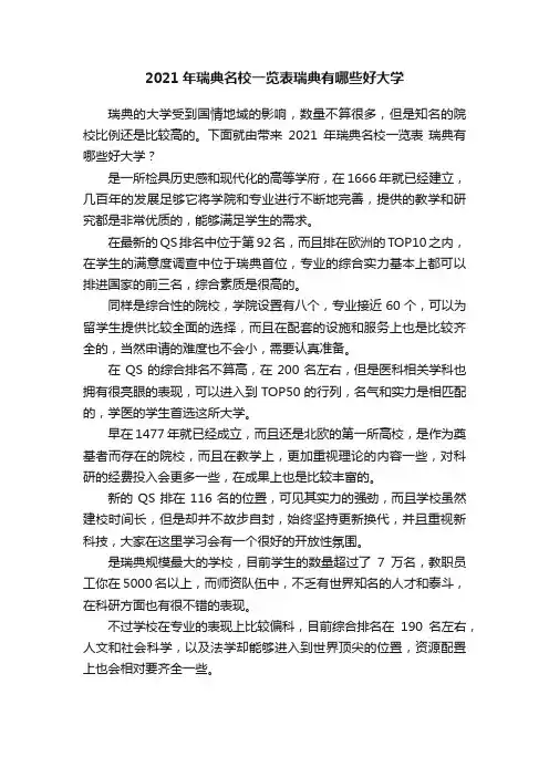 2021年瑞典名校一览表瑞典有哪些好大学