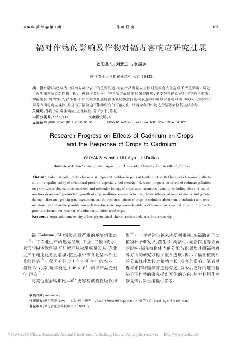 镉对作物的影响及作物对镉毒害响应研究进展_欧阳燕莎
