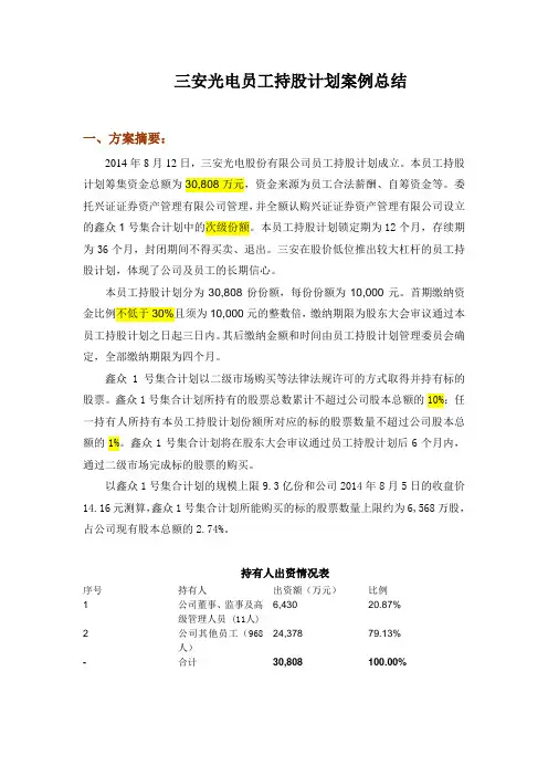 三安光电员工持股计划案例总结