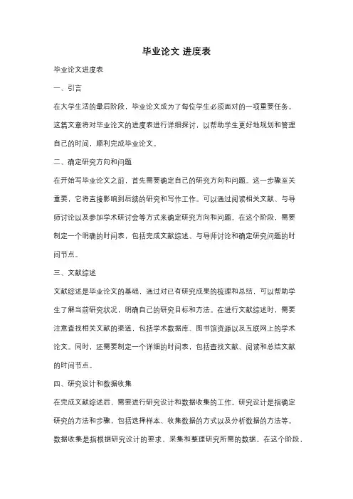 毕业论文 进度表