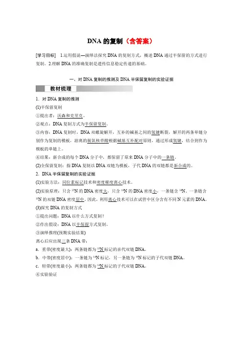 高中生物(必修第二册 人教版)讲义教案：DNA的复制(含答案)