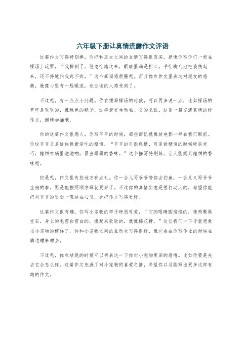 六年级下册让真情流露作文评语