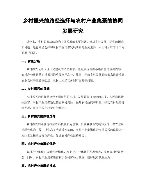 乡村振兴的路径选择与农村产业集聚的协同发展研究