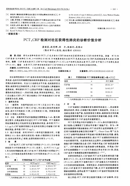 PCT、CRP检测对社区获得性肺炎的诊断价值分析