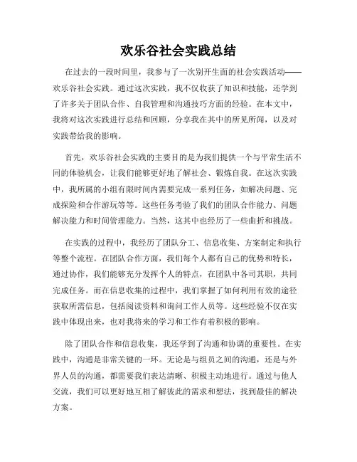 欢乐谷社会实践总结