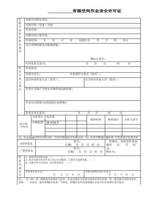 有限空间作业证