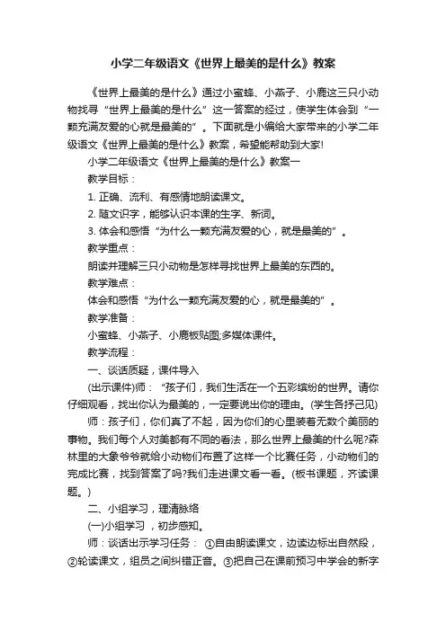 小学二年级语文《世界上最美的是什么》教案