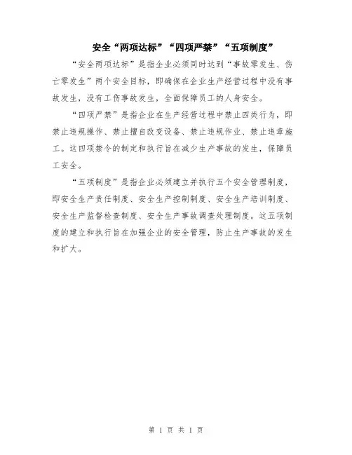 安全“两项达标”“四项严禁”“五项制度”