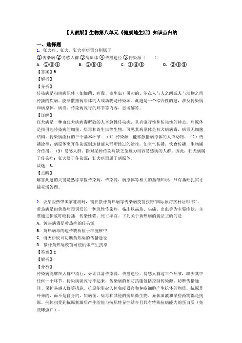 【人教版】生物第八单元《健康地生活》知识点归纳