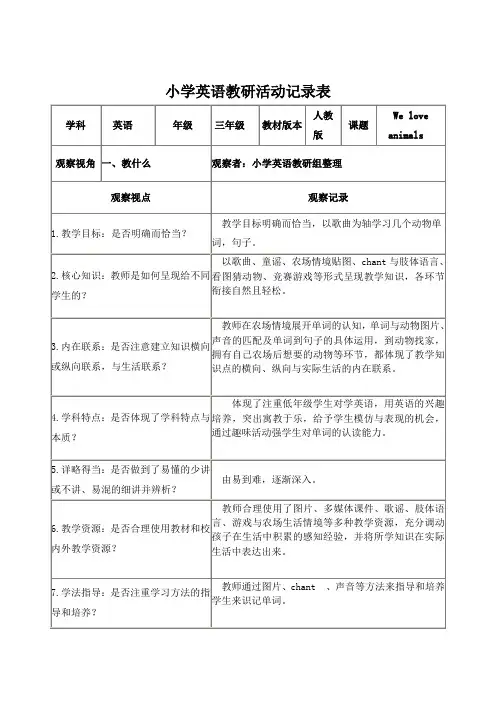 小学英语组教研活动记录表