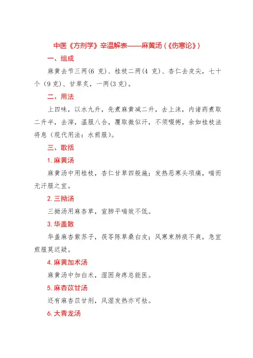 中医《方剂学》辛温解表——麻黄汤(《伤寒论》)
