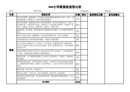 小学教案检查登记表