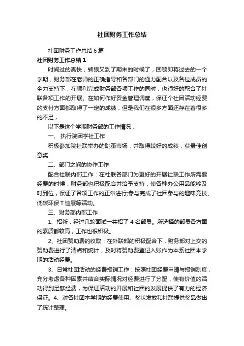 社团财务工作总结6篇
